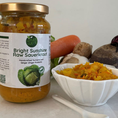 Bright Sunshine Raw Sauerkraut is a flavorful pickle ferment. It harvests the naturally occurring bacteria found in cabbage